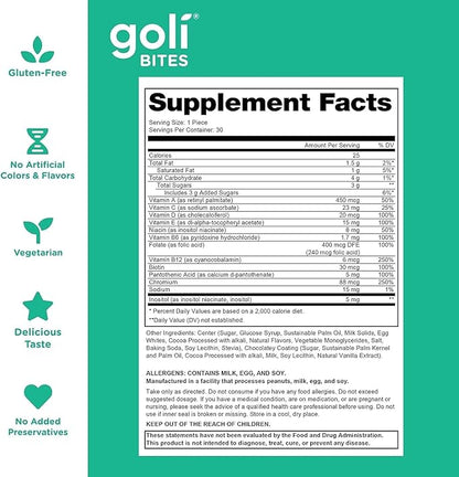 Goli Nutritional Supplement, Multi Vitamin Chewable Bites - 30 Count - Milk Chocolate Vanilla Cocoa Flavor 10+ Vitamins & Nutrients for Overall Health & Wellbeing, Immune, Nervous System Support