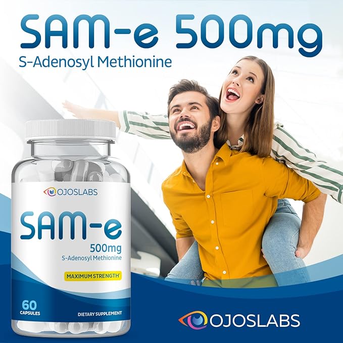 Sam-e 500mg Methionine supplement for Liver, Joint, Brain and Mood support, High Absorption Sam e supplement (S Adenosyl Methionine), Vegan, Gluten Free,Non-GMO, 60 Sam e Capsule, Made in USA