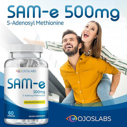 Sam-e 500mg Methionine supplement for Liver, Joint, Brain and Mood support, High Absorption Sam e supplement (S Adenosyl Methionine), Vegan, Gluten Free,Non-GMO, 60 Sam e Capsule, Made in USA