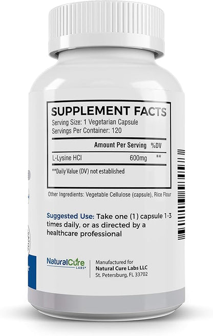 Clean L-Lysine 600mg, 120 Capsules | Vegan, Non-GMO, & Gluten Free