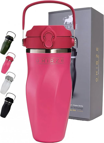 Shaker Bottle –26oz Double Wall Stainless Steel, No Mixing Tools Needed,Ideal for Protein Shakes,Water, Smoothies, Cocktails –Leak-Proof, Copper-Insulated, BPA-Free (Pink)