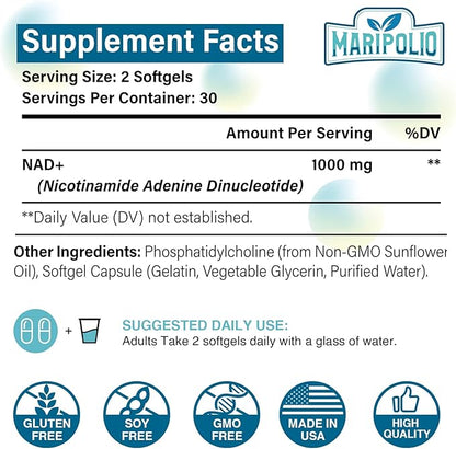 Liposomal NAD+ Supplement 1000 mg | Highest NAD Pontecy | Max Absorption | Pure NAD Supplement | Energy and DNA Repair, Aging Defense, Brain Function | 120 Softgels