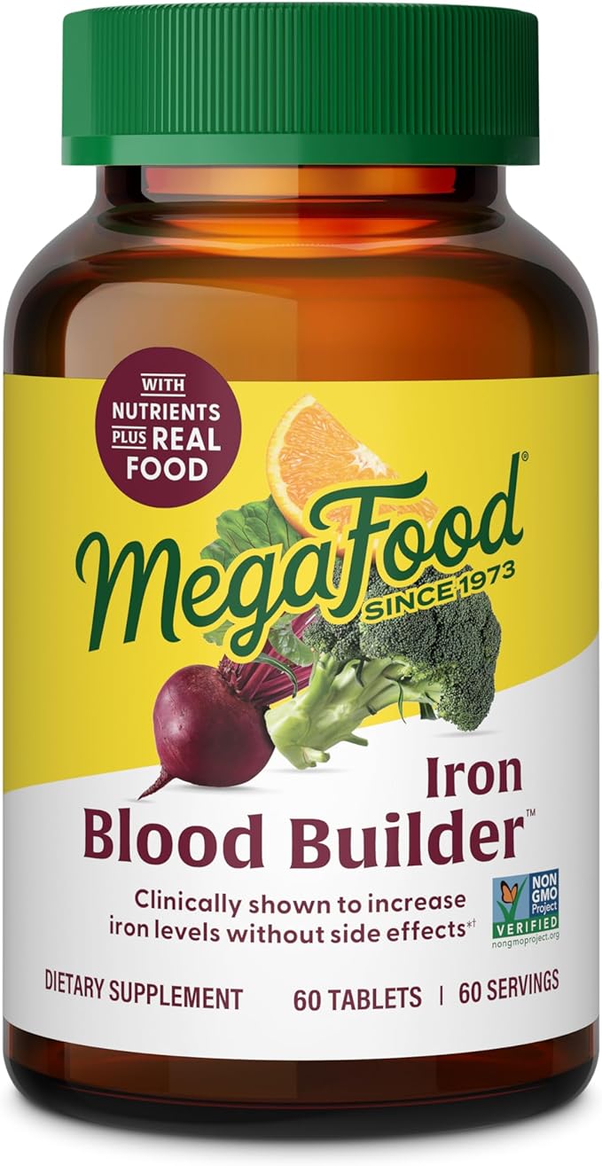 MegaFood Blood Builder - Iron Supplement Clinically Shown to Increase Iron Levels without Side Effects - Iron Supplement for Women with Vitamin C, Vitamin B12 and Folic Acid - Vegan - 60 Tabs