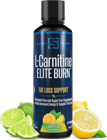 Siren Labs L-Carnitine Elite Burn Liquid Keto Fat Burner and Metabolism Activator - Fat Loss Support Keto Friendly Weight Loss Increase Energy-Stimulant Free - Lemon Lime 3000mg (32 Servings)