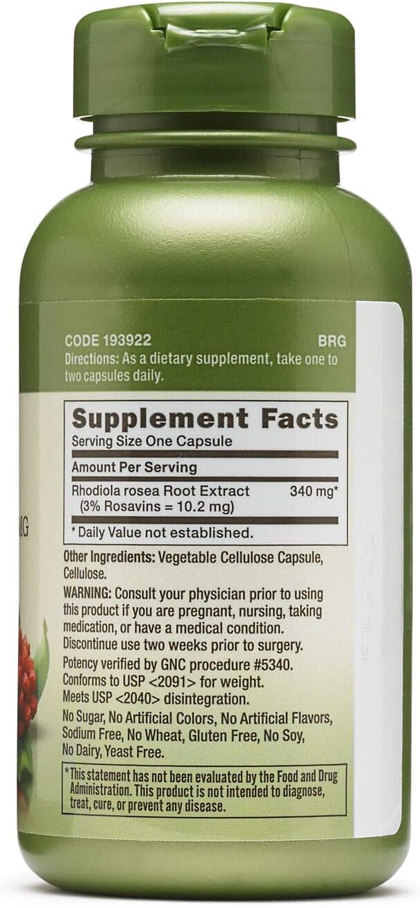 GNC Herbal Plus Rhodiola Extract 340mg, 100 Capsules, Supports Natural Well-Being