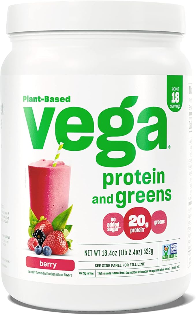Vega Protein and Greens Protein Powder, Berry - 20g Plant Based Protein Plus Veggies, Vegan, Non GMO, Pea Protein for Women and Men, 1.2 lbs (Packaging May Vary)