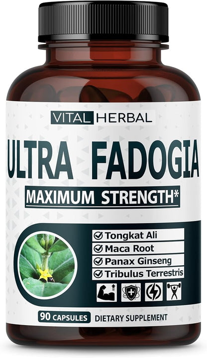 Ultra Fadogia Agrestis 10:1 Extract with Tongkat Ali Capsules - Equivalent to 9570 mg - Maximum Strength with Ginseng Maca Root Tribulus - Boost Energy Muscle Buider (90 Count (Pack of 1))