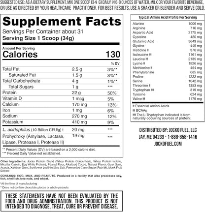 Jocko Mölk Whey Protein Powder 22g Sugar Free Monk Fruit Blend - Muscle Recovery & Growth, Packaging May Vary (31 Servings, Chocolate Peanut Butter)