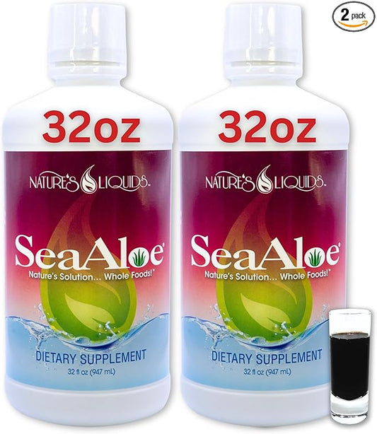 Nature's Liquids Aloe Vera Juice Oceanic Elixir - Proprietary Botanical Blend for Thyroid, Digestion and Immune Support, 32oz (Pack of 2)