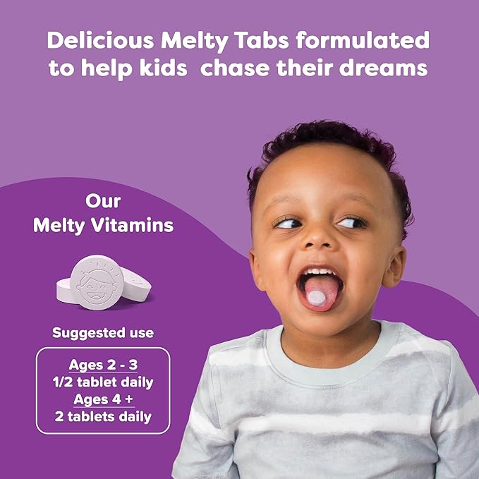 Renzo's Picky Eater Kids Multivitamin with Iron - Dissolving Kids Vitamins with Vitamin D3 & K2 and More - 60 Sugar-Free Melty Tabs, Oh-Oh-Oh Orange Flavor
