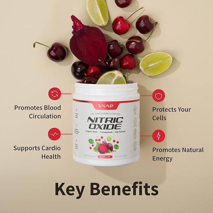 Snap Supplements USDA Organic Beet Root Powder, 3-in-1 Nitric Oxide Supplement, Support Healthy Blood Pressure and Blood Circulation, 250g (8.8 oz, Cherry Lime)