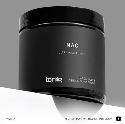 Toniiq 1300mg NAC - 4 Month Supply - Min. 98%+ Tested Purity - Ultra High Strength Bioavailable NAC Cysteine Supplement - 240 Vegetarian N Acetyl Cysteine Capsules -Lab Tested TQ