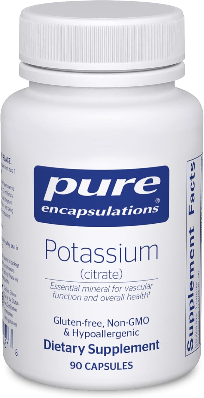 Pure Encapsulations Potassium (Citrate) - Essential Electrolyte Supplement to Support Nerve & Muscle Function, Adrenals, Hormones, Heart Health & Energy* - Potassium Citrate Capsule - 90 Capsules