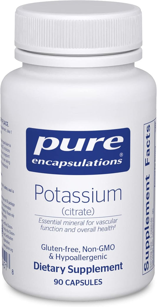 Pure Encapsulations Potassium (Citrate) - Essential Electrolyte Supplement to Support Nerve & Muscle Function, Adrenals, Hormones, Heart Health & Energy* - Potassium Citrate Capsule - 90 Capsules
