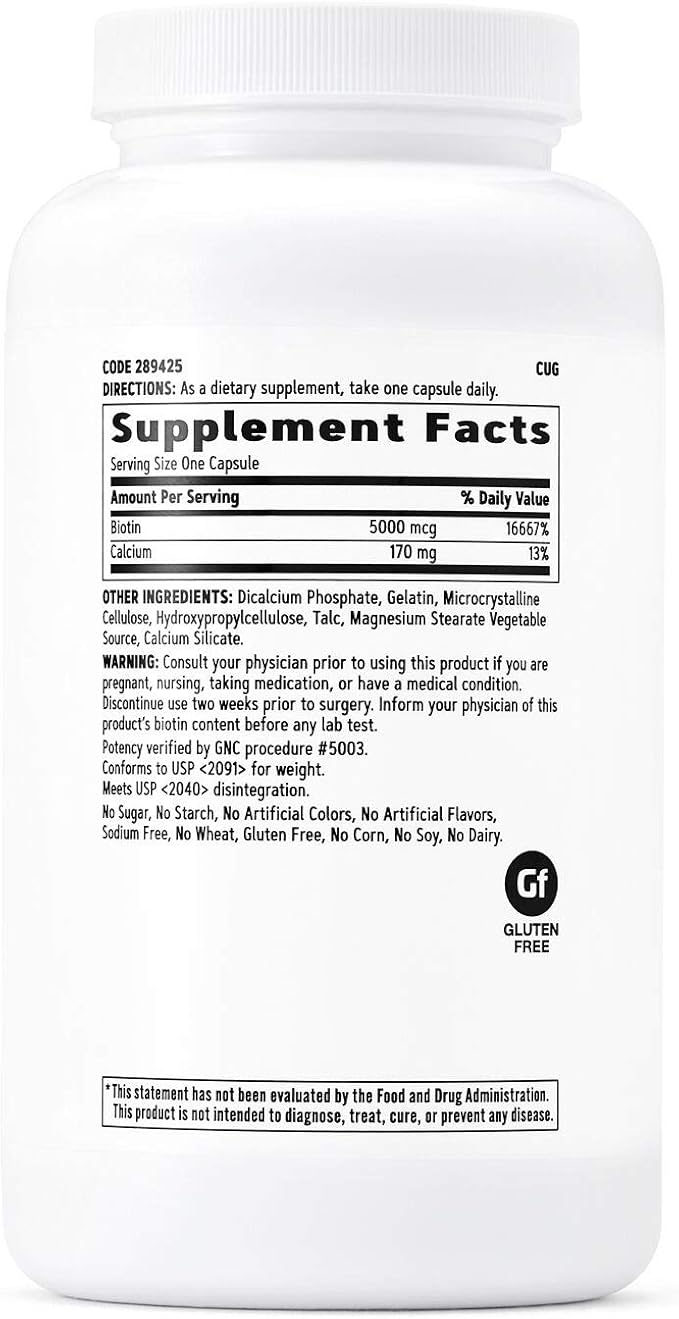 GNC Biotin 5000mcg | Supports Healthy Hair, Skin, & Nails | 240 Count