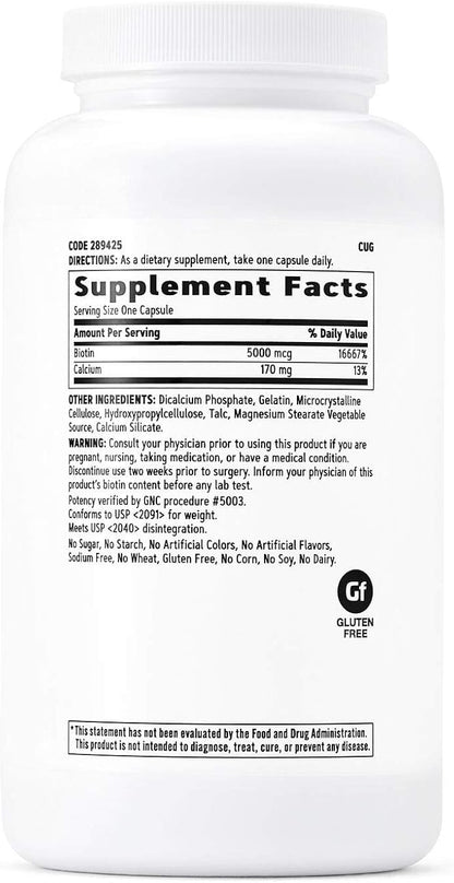 GNC Biotin 5000mcg | Supports Healthy Hair, Skin, & Nails | 240 Count