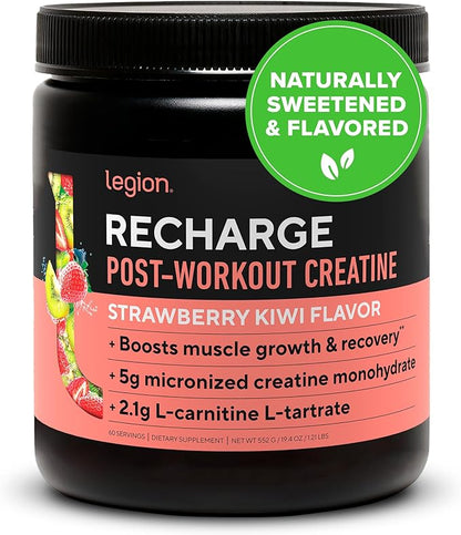LEGION Recharge Post Workout Supplement - All Natural Muscle Builder & Recovery Drink with Micronized Creatine Monohydrate Naturally Sweetened & Flavored, (Strawberry Kiwi, 60 Serving)