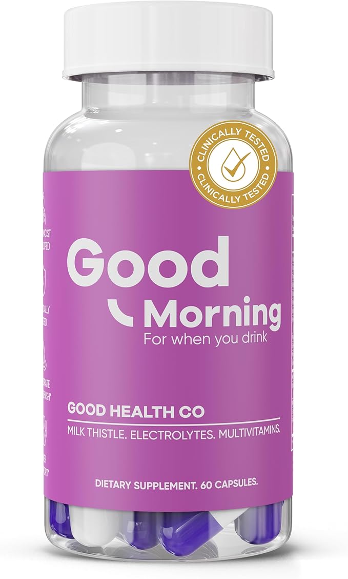 Good Morning - Hangover Pills | Clinically Tested Relief + Liver Support with Electrolytes, Milk Thistle + DHM for Better Morning Recovery. Cheers!
