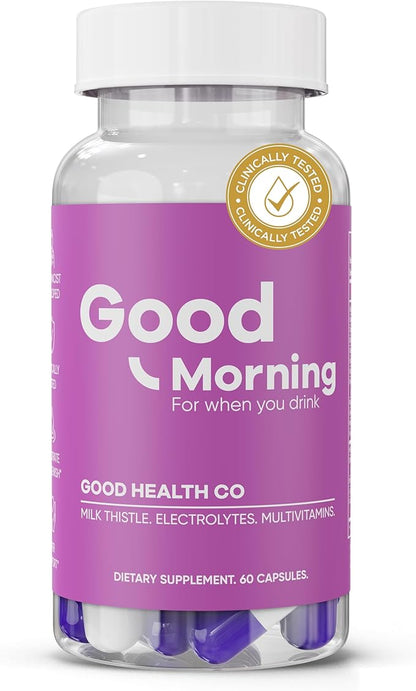 Good Morning - Hangover Pills | Clinically Tested Relief + Liver Support with Electrolytes, Milk Thistle + DHM for Better Morning Recovery. Cheers!