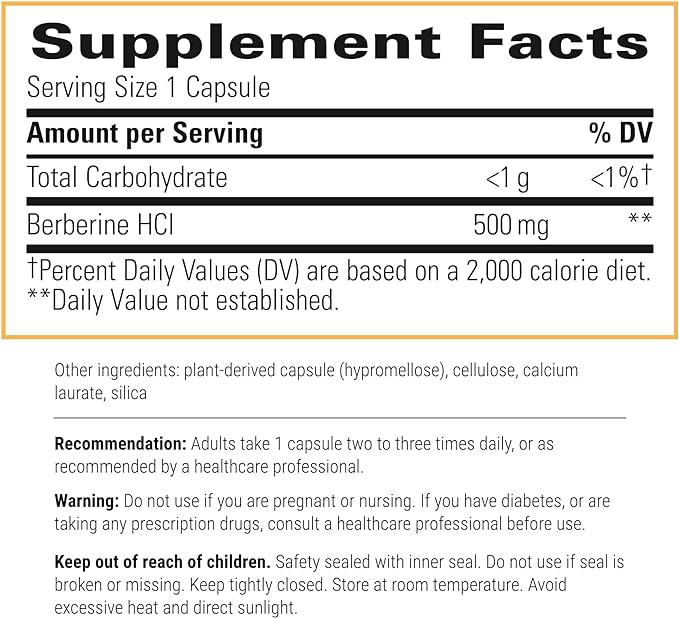 Integrative Therapeutics Berberine - 1000–1500 mg Daily - Berberine HCL Supplement for Metabolic Support* - Gluten-Free & Vegan Supplements for Men & Women - 60 Capsules