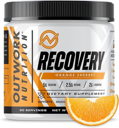 Outwork Nutrition Recovery Drink - Post Workout Recovery Powder & Creatine Monohydrate Muscle Builder for Men & Women - Creatine for Men & Women - After Workout Recovery Drink - Orange Sherbet - 230g