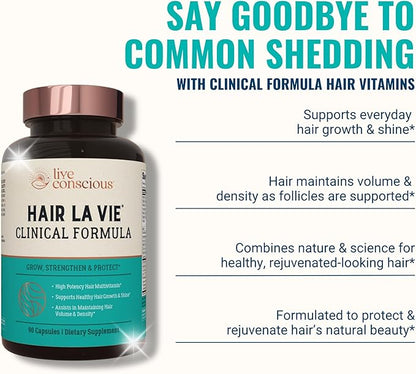Hair La Vie Live Conscious Clinical Formula Hair Growth Vitamins for Women and Men w/Biotin 5000mcg, Collagen & Saw Palmetto (Pack of 1)