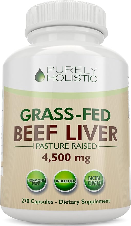 Grass Fed Beef Liver Capsules 4500mg - 270 Capsules, 750mg Each - Grassfed Desiccated Liver Supplement - Pasture Raised in Argentina Non GMO Hormone Free Source of Heme Iron CoQ10 Vitamins A & B12