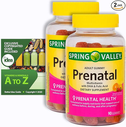 Spring Valley Prenatal Multivitamin Gummies, 90 Ct (2 Pack) Bundle with Exclusive Vitamins & Minerals - A to Z - Better Idea Guide (3 Items)