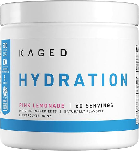 Kaged Electrolyte Hydration Powder | Hydracharge Pink Lemonade | Sports Drink for Men and Women | Pre, Post, Intra Workout Supplement | 60 Servings