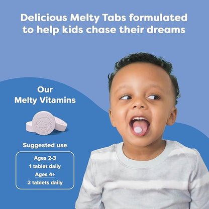 Renzo's Hercules Calcium Supplement with Vitamin D3 & K2 - Dissolvable - for Ages 2+ - Kids Vitamins - 60 Grape-Flavored Melty Tabs