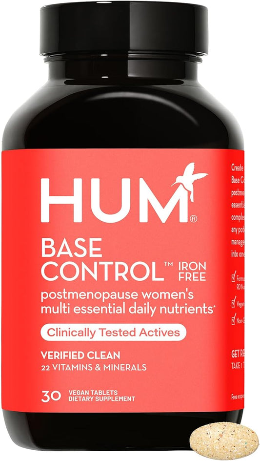 HUM Base Control -Iron Free,Daily Women's Minerals with B Complex, Vitamin C, 22 Micro-Nutrients to Support Postmenopausal Women - Non-GMO, Soy-Free, Gluten-Free (30-Count)
