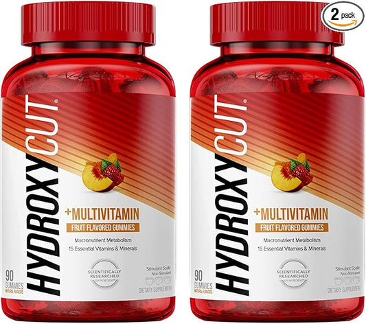 Hydroxycut Gummies (Pack of 2) - 99% Caffeine Free - Metabolize Carbs, Proteins & Fats - Includes 15 Essential Vitamins & Minerals - for Women & Men