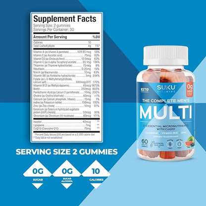 Complete Men's Multi - MicroNutrients: CoQ10, Lycopene Gummies for Prostate Health - Easy to Chew - Non GMO, Gluten Sugar Free - Mixed Fruit Fusion Gummy Vitamins, 60 Count