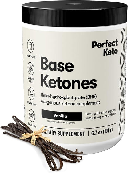 Perfect Keto Exogenous Ketones Powder, BHB Salts Supplement for Ketosis & Fasting, Plus Electrolytes for Hydration, Caffeine Free Energy, Keto Diet, Focus & Workout Support, Vanilla, 6.7 oz