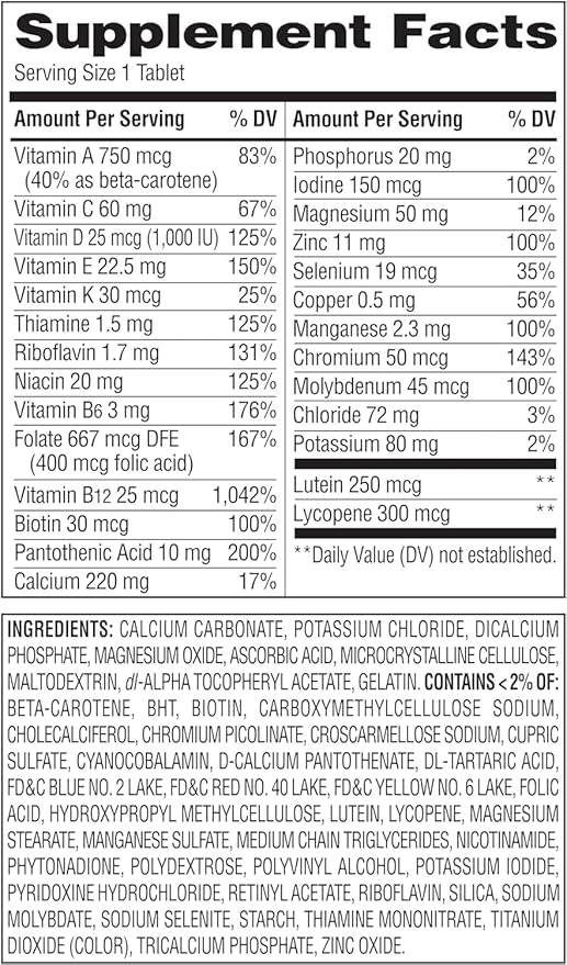 Equate Mature Adult 50+ One Daily Complete Multivitamin Compare to Centrum Silver (400 Ct)
