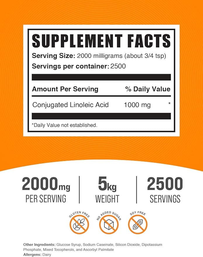 BulkSupplements.com Conjugated Linoleic Acid Powder - CLA Conjugated Linoleic Acid, CLA Supplements, CLA Powder - Gluten Free, 2000mg per Serving, 5kg (11 lbs) (Pack of 5)