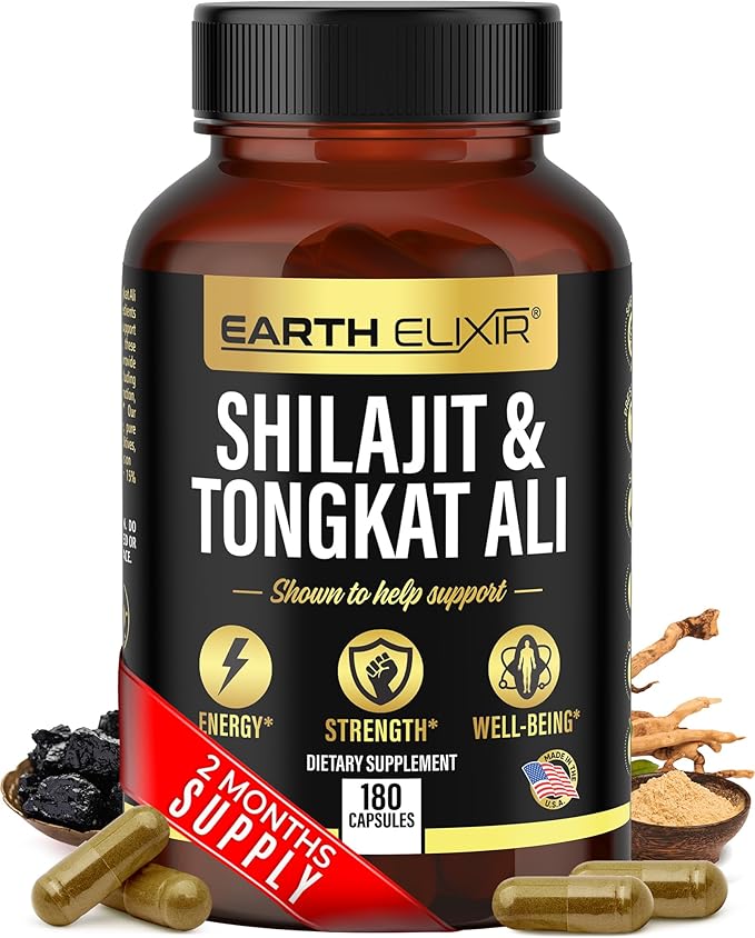 Shilajit 1000mg & Tongkat Ali 400mg (180 Capsules) Made in USA-Shilajit Supplement (20% Fulvic Acid) Shilajit Pure Himalayan Organic & Tongkat Ali for Men More Potent Than Shilajit Resin