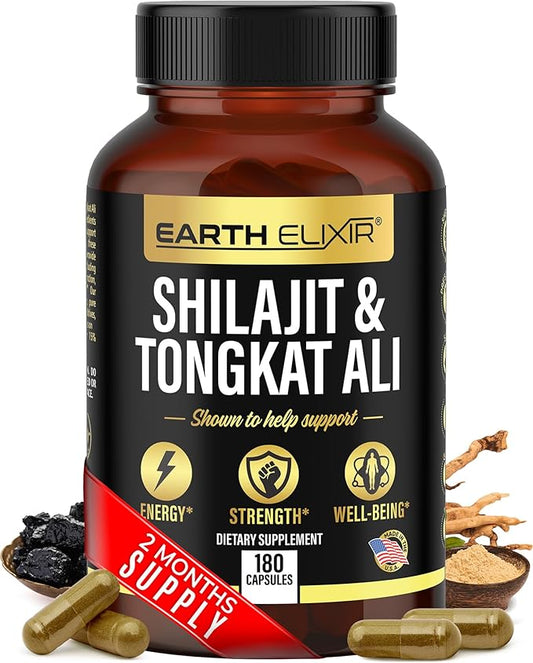 Shilajit 1000mg & Tongkat Ali 400mg (180 Capsules) Made in USA-Shilajit Supplement (20% Fulvic Acid) Shilajit Pure Himalayan Organic & Tongkat Ali for Men More Potent Than Shilajit Resin