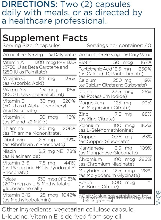 Metabolic Maintenance Basic Maintenance Plus D-3 Without Iron - Twice Daily Multivitamin with Methylfolate + Methyl B12 (120 Capsules)