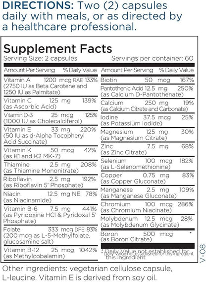 Metabolic Maintenance Basic Maintenance Plus D-3 Without Iron - Twice Daily Multivitamin with Methylfolate + Methyl B12 (120 Capsules)