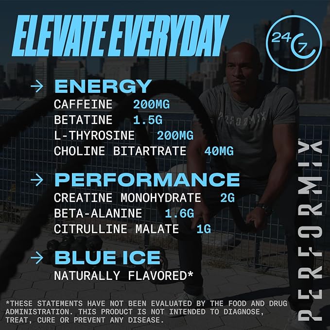 PERFORMIX - ION Pre Workout - Increase Pump, Energy & Endurance - 200 mg of Caffeine - Creatine Monohydrate - Nitric Oxide - Beta Alanine - Amino Acids - No Crash or Jitters - Blue Ice - 30 Servings