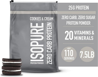 Isopure Protein Powder, Zero Carb Whey Isolate, Gluten Free, Lactose Free, 25g Protein, Keto Friendly, Cookies & Cream, 7.5 Pound (Packaging May Vary)