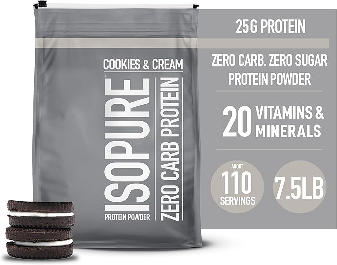 Isopure Protein Powder, Zero Carb Whey Isolate, Gluten Free, Lactose Free, 25g Protein, Keto Friendly, Cookies & Cream, 7.5 Pound (Packaging May Vary)