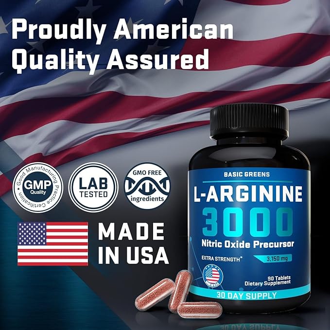 L Arginine 3,150mg (90 Capsules) - L-Arginine Supplement for Men and Women with Nitric Oxide Precursor, LArginine Supplement