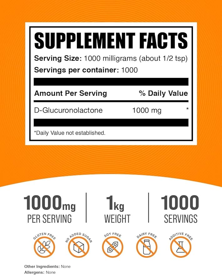 BulkSupplements.com Glucuronolactone Powder - as D-Glucuronolactone, for Energy Support, Glucuronolactone Supplement - Pure & Gluten Free, 1000mg per Serving, 1kg (2.2 lbs) (Pack of 1)