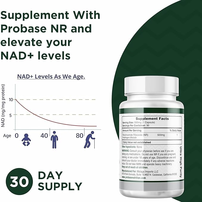 NMN Alternative NR Supplement NAD+ Supplement | Nicotinamide Riboside Supplement is Formulated for Energy and General Wellness | 30ct/500mg, 30-Day Supply