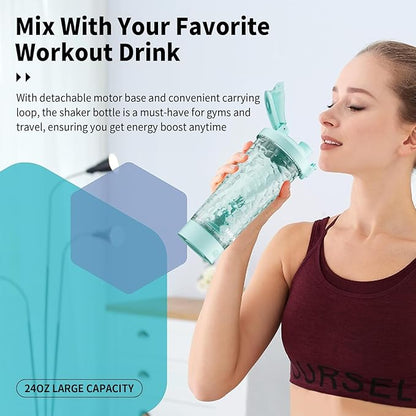 Electric Shaker Bottle, 24oz Lockable Electric Blender Cup, Tritan USB Rechargeable Protein Shake Mixer, Portable Blender Shaker Cups for Protein Shakes, Water Blue