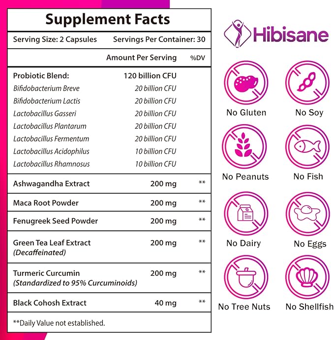 Negima Menopause Supplements for Women, 120 Billion CFUs Probiotics for Women, 13-in-1 Herbs & Botanicals Complex, for Hormone Menopause, Hot Flashes, Night Sweats, Mood Swings, Sleep - 120 Capsules