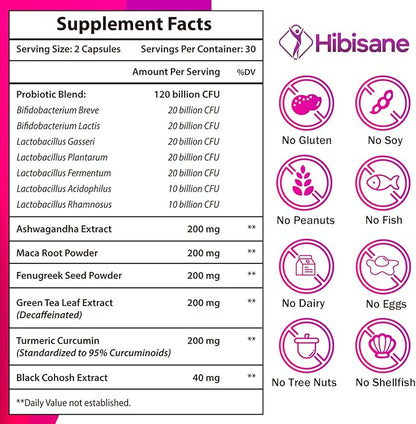 Negima Menopause Supplements for Women, 120 Billion CFUs Probiotics for Women, 13-in-1 Herbs & Botanicals Complex, for Hormone Menopause, Hot Flashes, Night Sweats, Mood Swings, Sleep - 120 Capsules