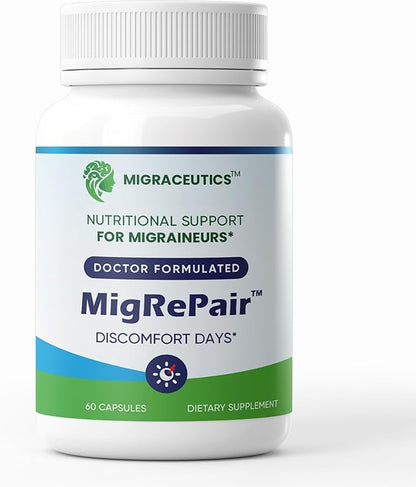 MigRePair | Doctor Formulated Natural Herbal Supplement for Migraine Relief Needs | Supports Relief During Migraine Discomfort (Ictal Phase) with Feverfew | PA-Free Butterbur | Pine bark & Grape Seed